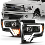 ANZO 2009-2013 Ford F-150 Projector Light Bar G4 Switchback Headlights Black Amber